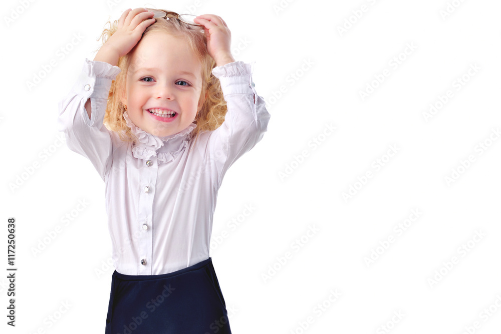 portrait of a little girl with glasses isolated one white portrait of a little girl with glasses isolated one white