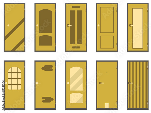 Flat door isolated on white background. A set of vector icons.