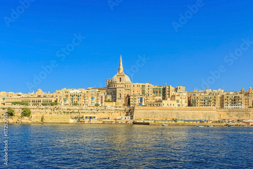 Landscape of Valletta city, capital of Malta on sunny day with blue sky