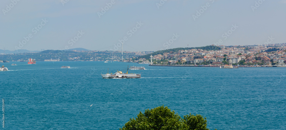 Istanbul ferry sailing in to Bosphorus Sea , Istanbul, Turkey