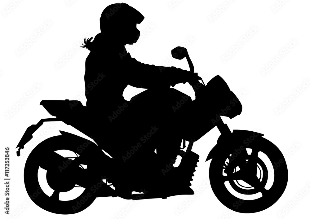 Fototapeta premium Silhouettes of motorcycl and baeuty women on white background