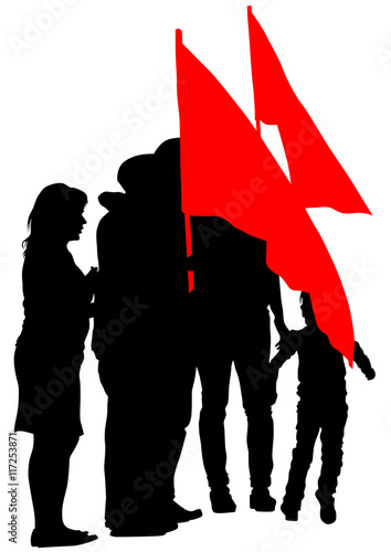 Group of people with flags on white background