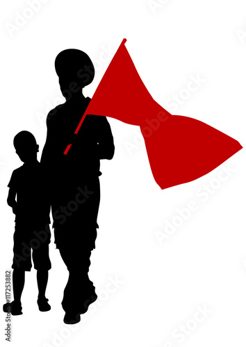 Group of people with flags on white background