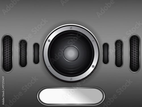 Loudspeaker on metal plate with copy space
