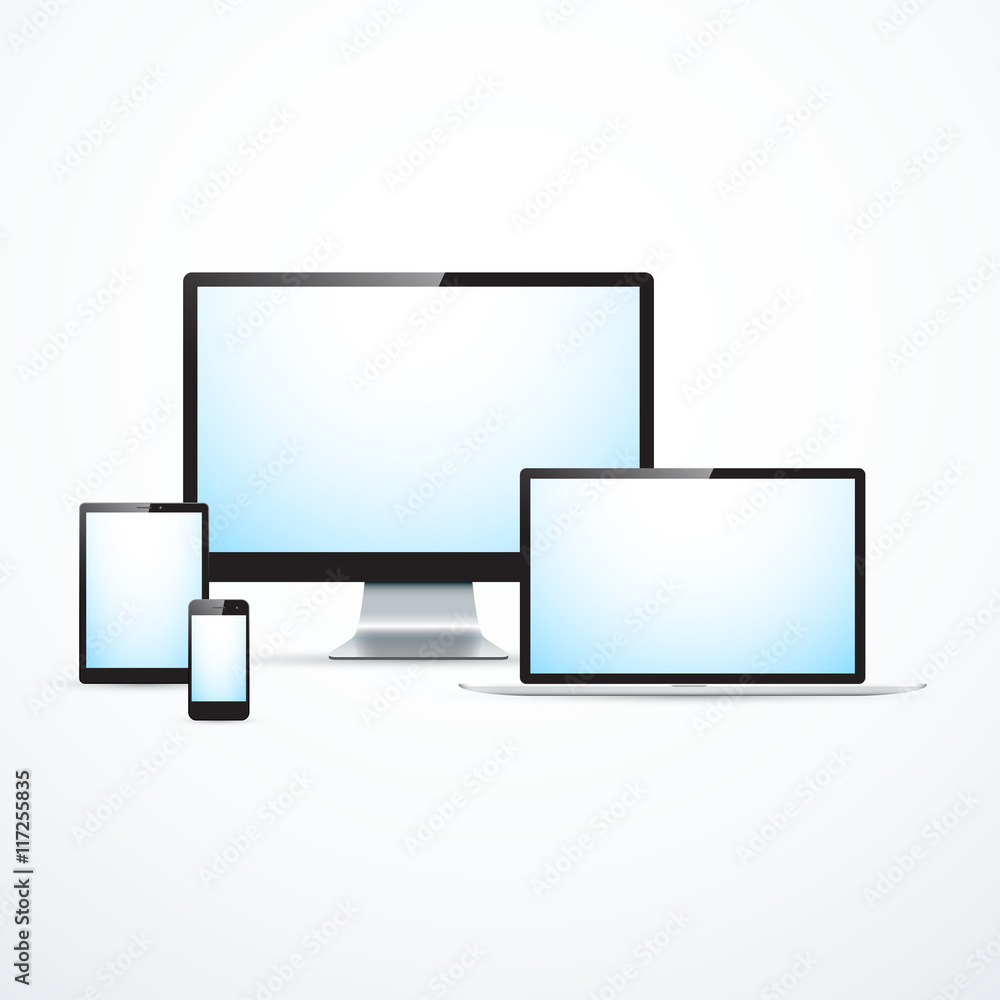 Set of modern digital devices. Laptop, computer, tablet, smart phone. Set of modern digital devices. Laptop, computer, tablet, smart phone.