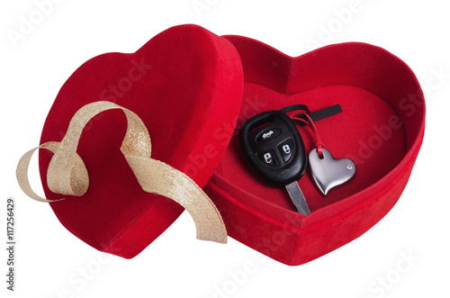 red box in the form of heart with keys photo