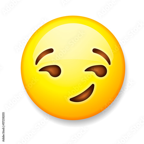 Emoji isolated on white background, emoticon smirking face