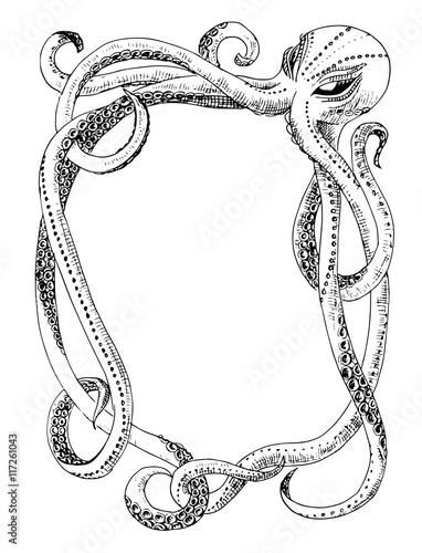 Octopus frame. Monster. Vector octopus vertical frame. Giant Octopus. Vector illustration.
