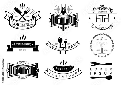Templates of logos and icons of the restaurant, bar, barbecue in vector graphics