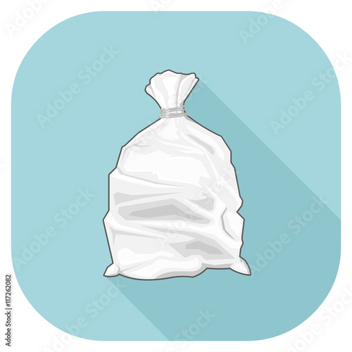 A vector illustration of a white full bin Flat Icon.
White Tied Bin Sack internet Icon - Plastic Bag waste Concept.
