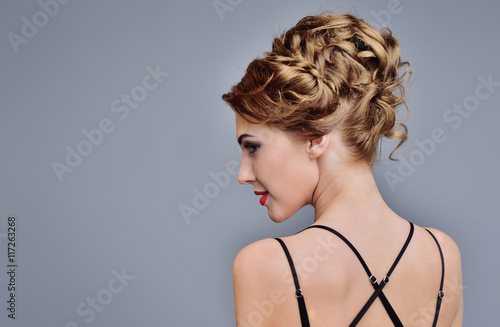 attractive adult woman with beautiful hair and makeup