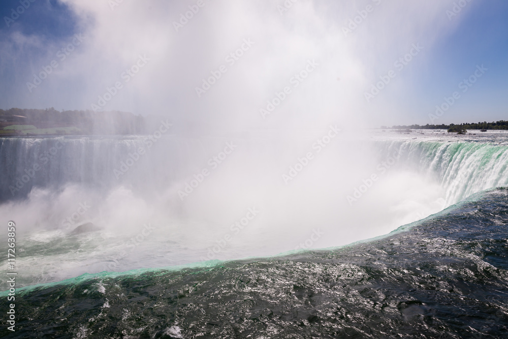 Blue water in Niagara Falls in summer 