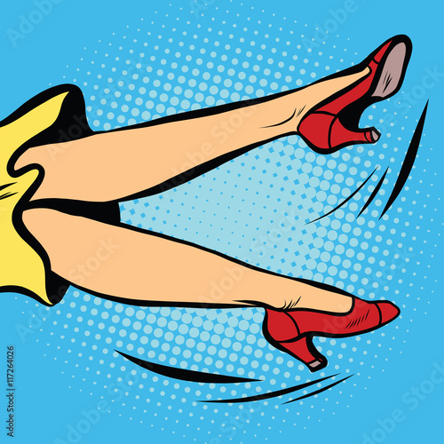 the woman falls or waving his legs