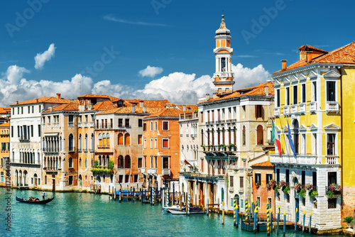Colorful facades of medieval houses and the Grand Canal, Venice
