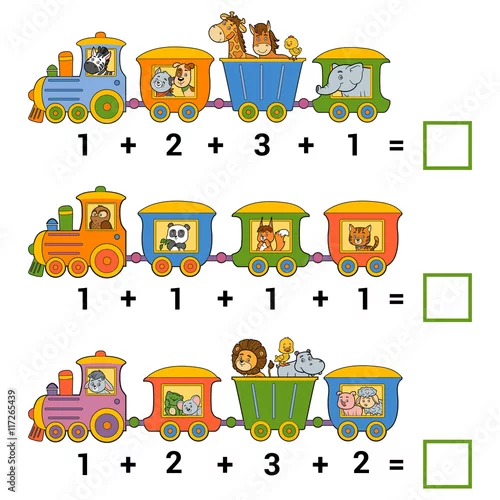 Obraz Liczenie gra edukacyjna dla dzieci. Arkusze dodawania
