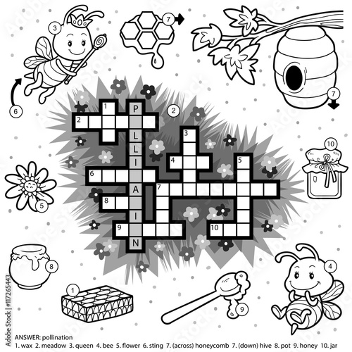 Vector colorless crossword about honey and bees