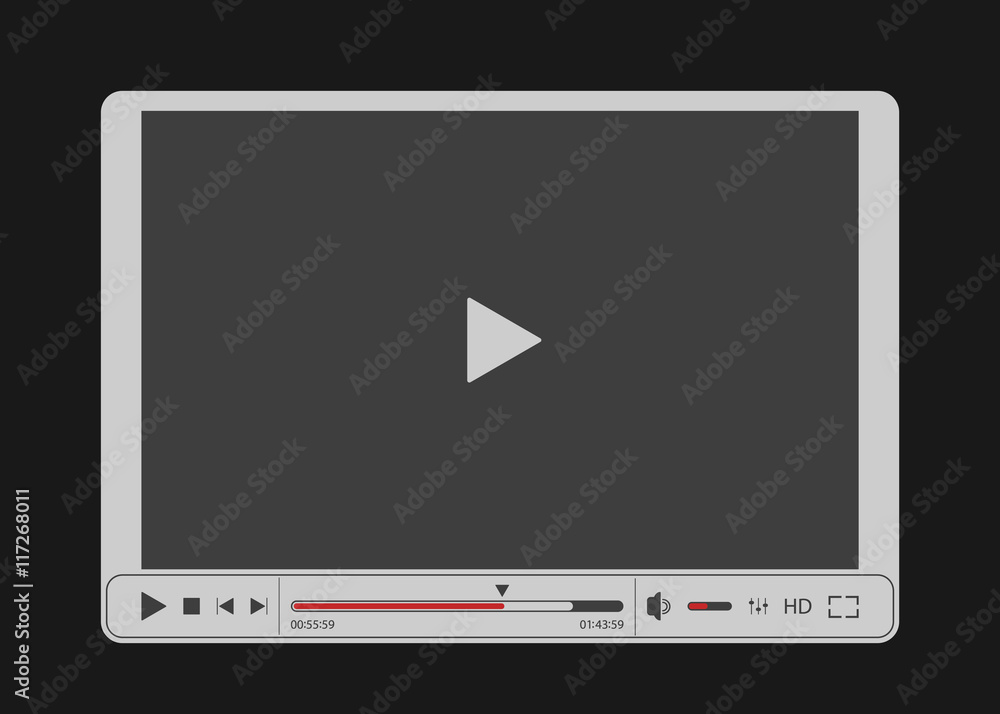 Video player for web with gray screen. Isolated on black background. Vector illustration, eps 8. Video player for web with gray screen. Isolated on black background. Vector illustration, eps 8.