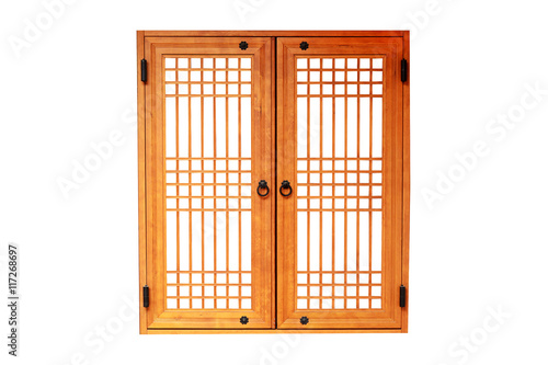 Wooden window korean style isolated on white background