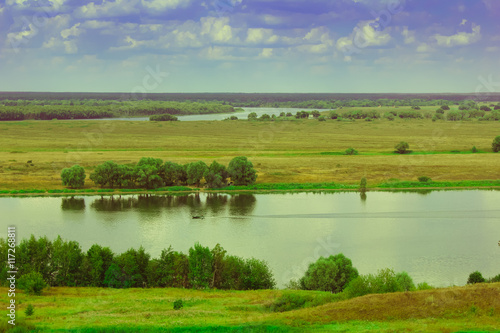 summer landscape with river and field