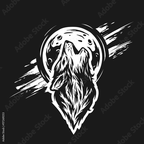 The head of a wolf on the moon background.