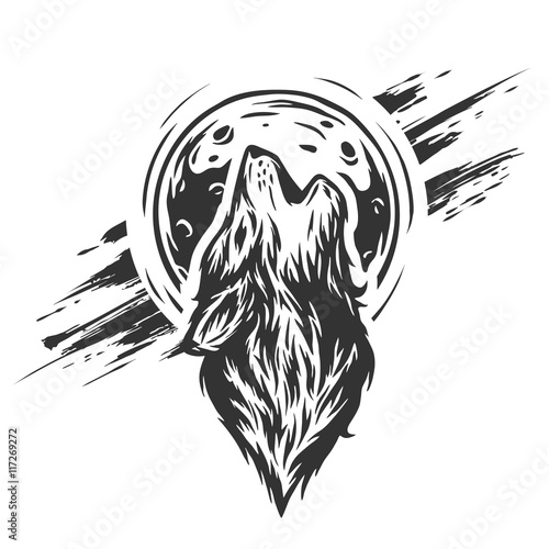 The wolf on the moon background.