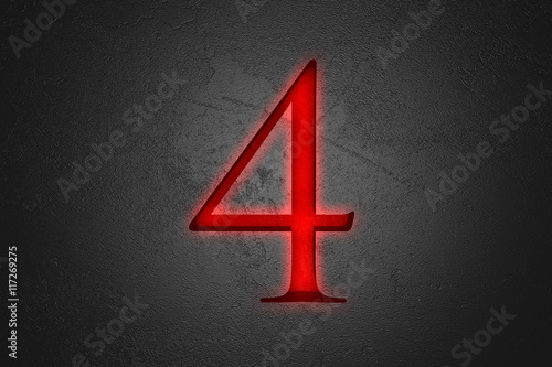 Engraved number 4 on stone background, 3d illustration