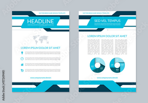 Flyer brochure annual report layout template. A4 size. Front and back page. Vector background with business icons and infographic elements. Can be used for cover design, leaflet, booklet, catalog