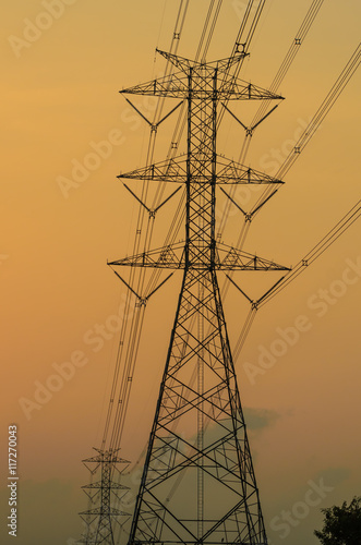 Silhouette of high voltage electric tower