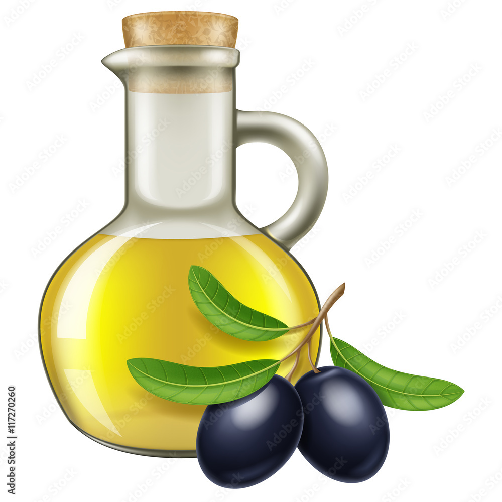 Olive oil in a jar with black olives. Vector illustration. Olive oil in a jar with black olives. Vector illustration.