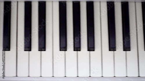 Piano keyboard background with selective focus in motion. photo