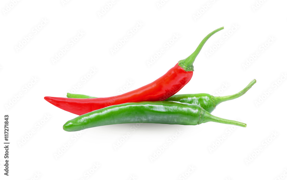 fresh red chilli and green chilli isolated on white background. fresh red chilli and green chilli isolated on white background.
