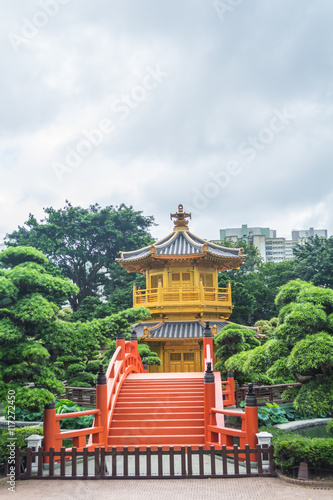 Golden pavilion with Chinese style architecture in Nan Lian gard