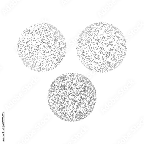 A set of three round texture. Vertical lines. Oblique strokes. Elements for your design. Isolated on white background. Abstract graphic elements.