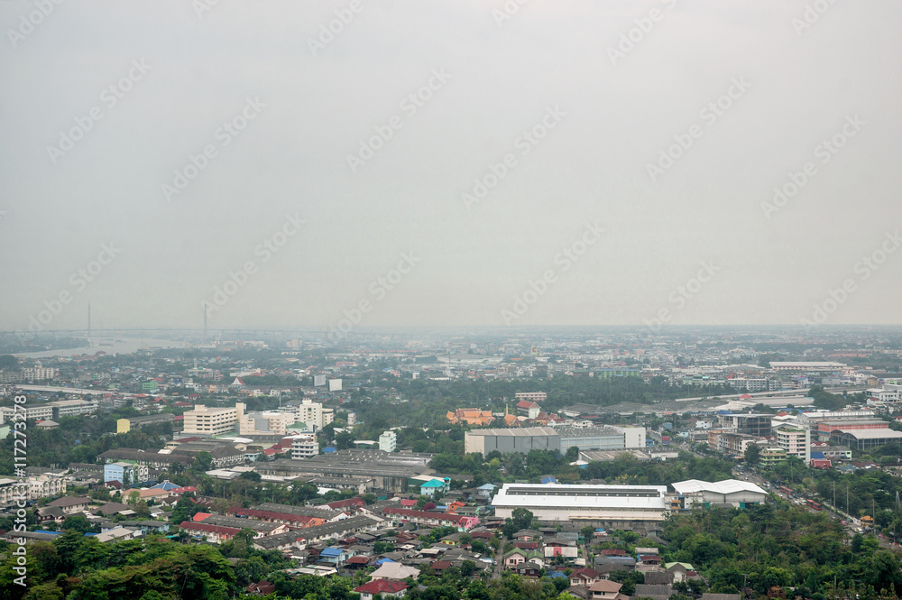 Bangkok Metropolis, aerial view over the biggest city in Thailand