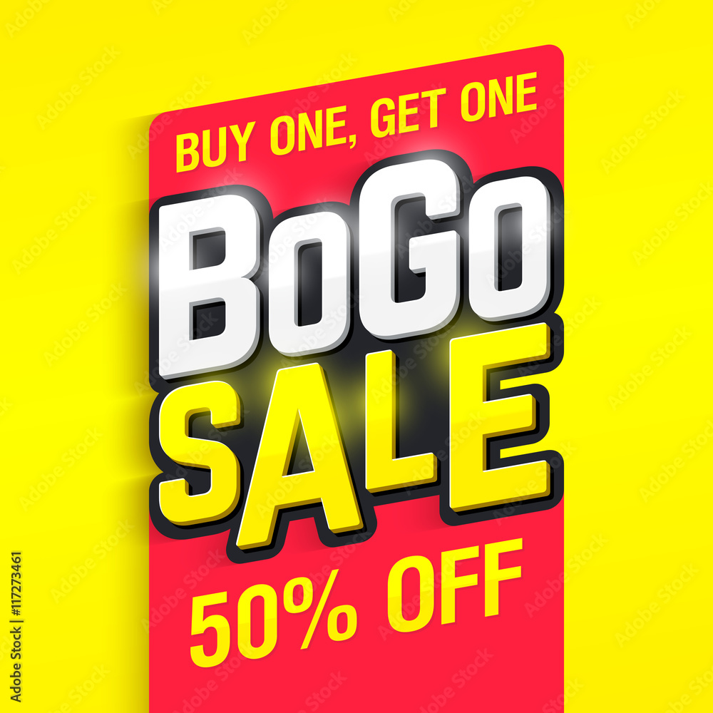Bogo Sale, buy one, get one 50 off banner design template Stock Vector