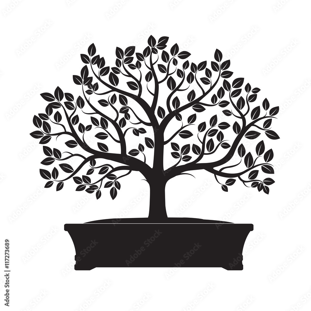 Black Tree. Vector Illustration of Bonsai. - obrazy, fototapety, plakaty 