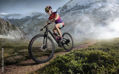 Sport. Mountain Bike cyclist riding single track.