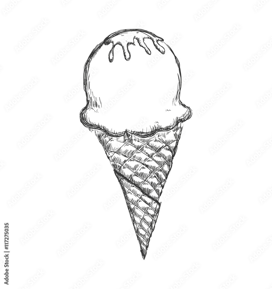 Dessert and sweet concept represented by cone of ice cream icon. Isolated and sketch illustration Dessert and sweet concept represented by cone of ice cream icon. Isolated and sketch illustration