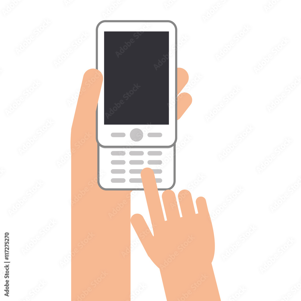 flat design hands with cellphone with buttons icon vector illustration flat design hands with cellphone with buttons icon vector illustration