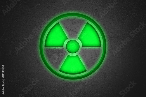 Engraved hazard symbol on stone background, 3d illustration