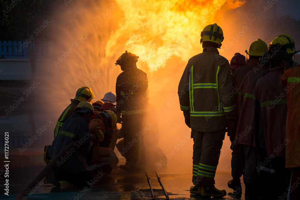 Naklejka premium Firefighters training