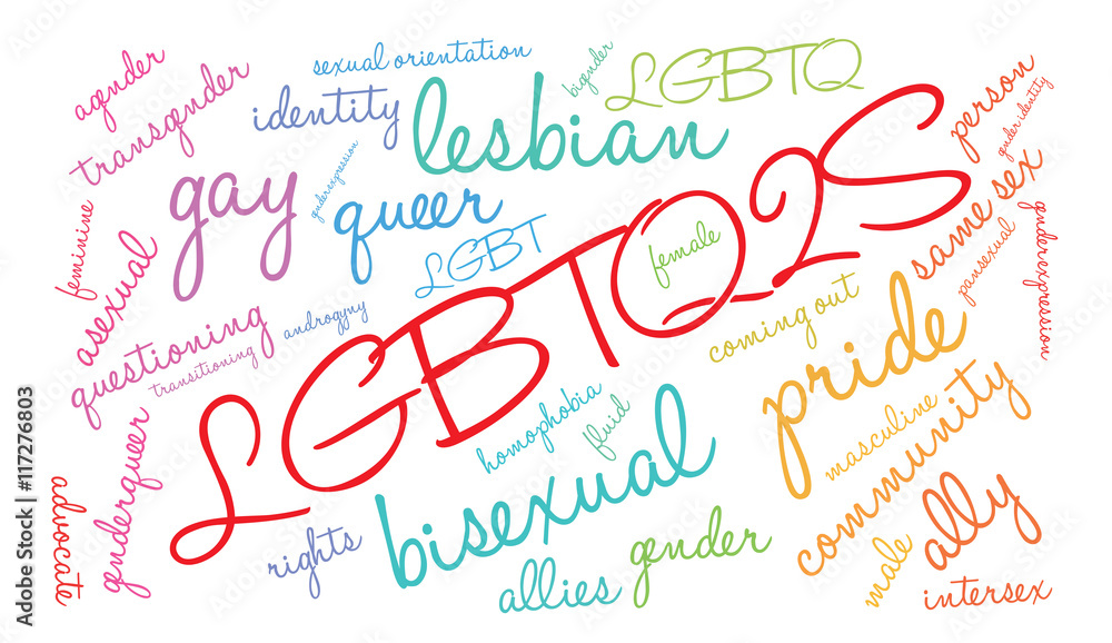 LGBTQ2S Word Cloud on a white background. 