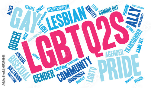 LGBTQ2S Word Cloud on a white background. 