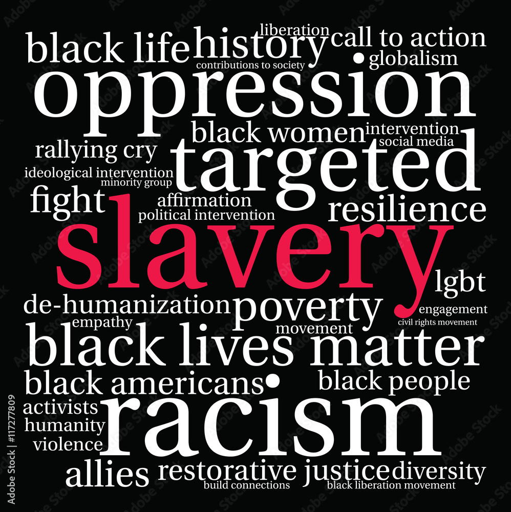Slavery Word Cloud on a black background. 
