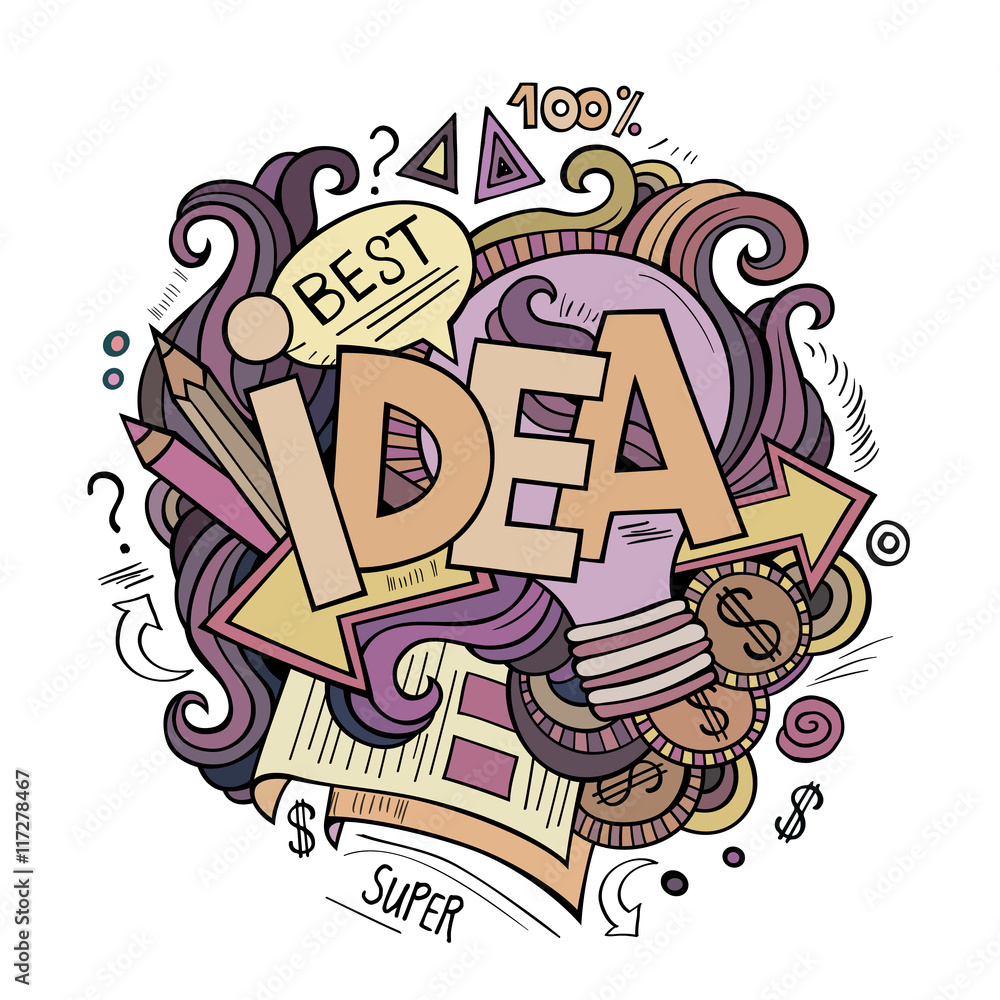 Obraz premium Idea hand lettering and doodles cartoon elements background