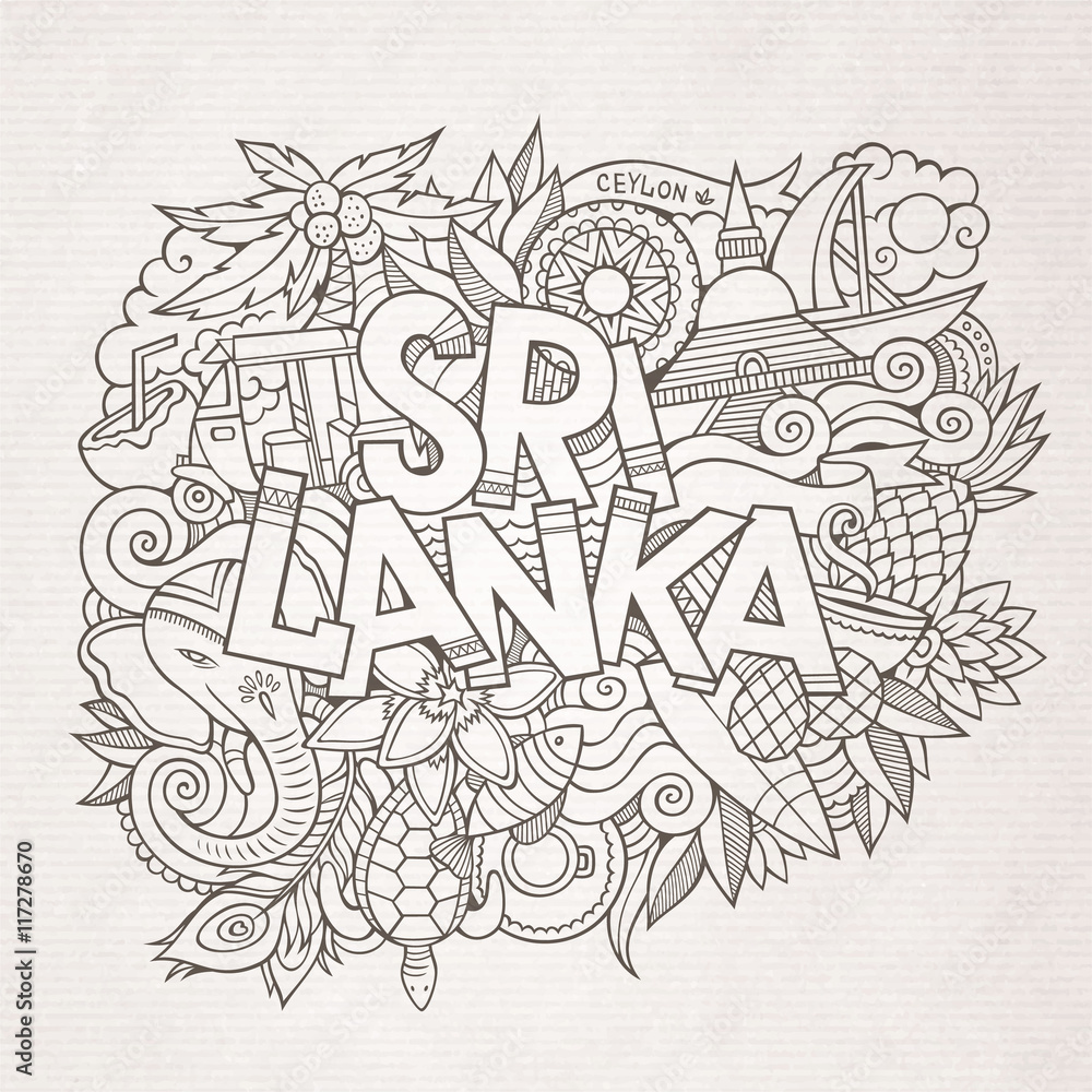 Sri Lanka country hand lettering and doodles elements 