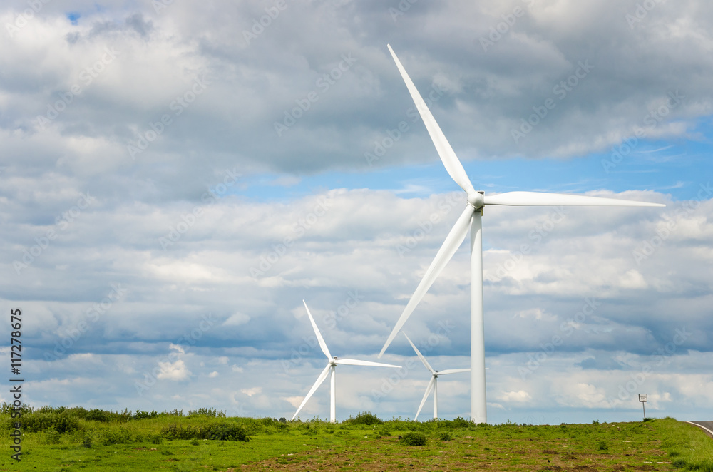 Landscape with Wind Turbines and Cloudy Sky Landscape with Wind Turbines and Cloudy Sky