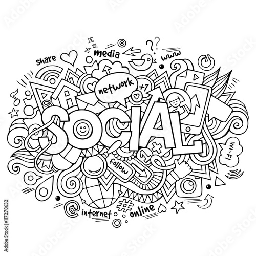 Social hand lettering and doodles elements background