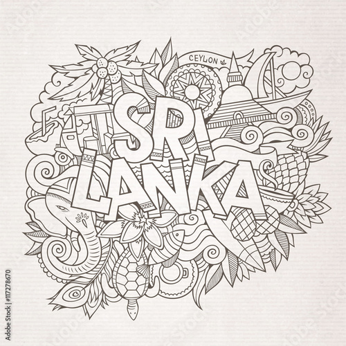 Sri Lanka country hand lettering and doodles elements 