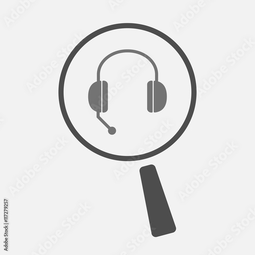Isolated magnifier icon with  a hands free phone device